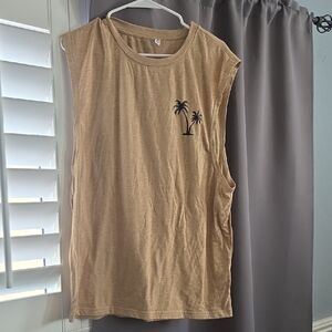 Tan Sleeveless Top with Palm Tree Design